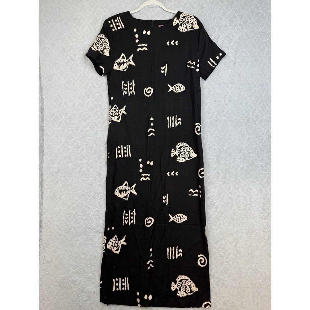 Vtg Premier Intl Maxi Dress Black Womens Large Vacation Beach Casual Summer 90s